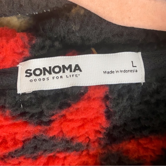 Sonoma NWT Sherpa Henley Button Aztec Faux Fur Boho Hoodie Size Large - Picture 8 of 11